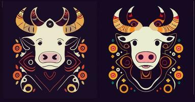 vetor de ilustração de vaca fofa em estilo étnico da índia bom para pôster, mascote, logotipo ou impressão