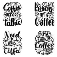 pacote de vetor de camiseta de café, conjunto de elemento de café, ilustração de desenho de mão de xícara de café