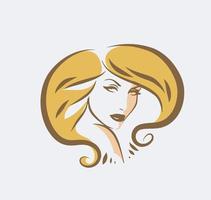 rosto de mulher bonita estilizada com silhueta de cabelo comprido. logotipo ou símbolo do salão de beleza do cabelo feminino. vetor
