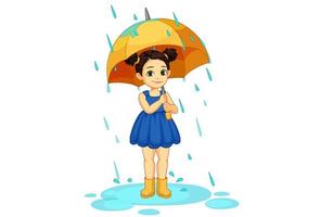 menina bonitinha segurando um guarda-chuva na chuva vetor