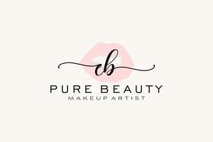 design de logotipo pré-fabricado de lábios em aquarela inicial eb, logotipo para marca de negócios de maquiador, design de logotipo de boutique de beleza blush, logotipo de caligrafia com modelo criativo. vetor