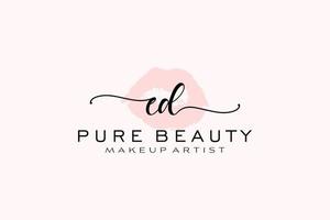 design de logotipo pré-fabricado de lábios de aquarela ed inicial, logotipo para marca de negócios de maquiador, design de logotipo de boutique de beleza blush, logotipo de caligrafia com modelo criativo. vetor