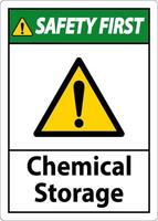 segurança primeiro sinal de símbolo de armazenamento químico em fundo branco vetor