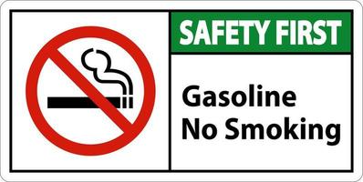 segurança primeira gasolina não fumar sinal no fundo branco vetor