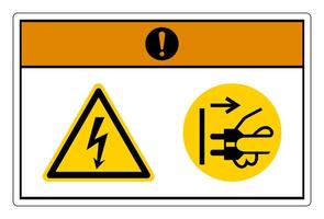 aviso tensão perigosa desconectar o plugue da tomada elétrica sinal de símbolo no fundo branco vetor