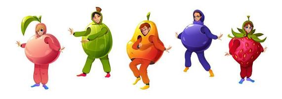 personagens em trajes de festa engraçados de frutas vetor