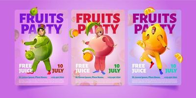 conjunto de modelos de cartaz de festa de frutas dos desenhos animados vetor