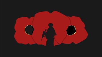 silhueta eua militar segurando uma arma no fundo da flor de papoula vermelha para o dia da lembrança, dia do memorial, dia dos veteranos, etc vetor