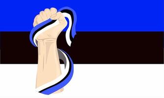 gráfico de ilustração vetorial do dia da independência da estônia com a mão segurando a bandeira da estônia. perfeito para celebrações do dia da independência. design de banner vetor