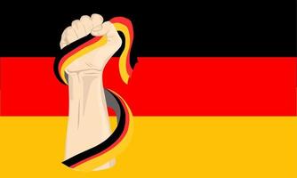 gráfico de ilustração vetorial do dia da independência alemã com a mão segurando a bandeira alemã. perfeito para celebrações do dia da independência. design de banner vetor