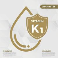 vitamina k1 ícone logotipo proteção de escudo dourado, ilustração em vetor de saúde de fundo médico