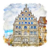 braunschweig alemanha esboço em aquarela ilustração desenhada à mão vetor