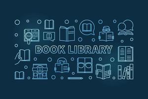 banner ou ilustração de contorno azul de vetor de biblioteca de livros