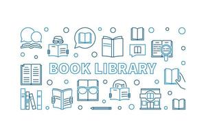 banner horizontal ou ilustração de contorno de vetor de biblioteca de livros