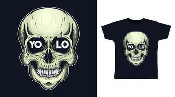 cabeça de caveira yolo design de camiseta de ilustração vetorial detalhada vetor