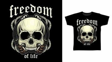 crânio de liberdade com design de t-shirt de ilustração vetorial detalhada de armas vetor