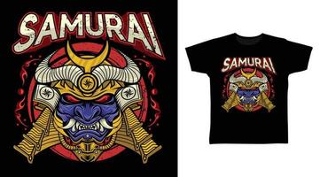 design detalhado de ilustração vetorial de máscara samurai oni vetor