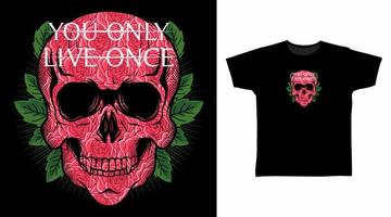 ilustração da cabeça do crânio com rosas textura vector t-shirt design conceito.