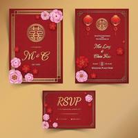 conjunto de convite de casamento chinês vetor