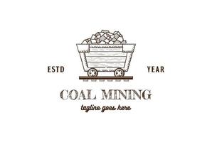 vetor de design de logotipo de carroça de mineração de carvão retrô vintage
