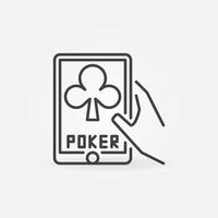tablet com aplicativo de jogo de pôquer no ícone de vetor de conceito de linha de mão