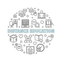 ilustração redonda de conceito de vetor linear de educação a distância