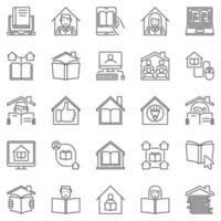 conjunto de ícones de contorno de ensino em casa. vetor sinais de educação em casa