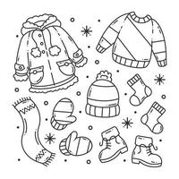 roupas de inverno e essenciais para colorir vetor