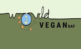 dia mundial do vegano ilustração vetorial desenhada à mão. fundo de cor vegetariana. um desenho de linha contínua. letras de dia vegano. eps10 vetor
