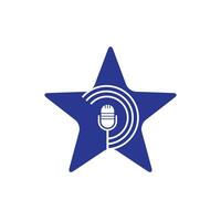 design de logotipo de podcast estrela. microfone de mesa de estúdio com design de ícone de transmissão. vetor