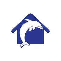 design de logotipo de vetor de casa de golfinhos. golfinho e ícone de design de vetor de ícone em casa.