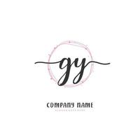 gy caligrafia inicial e design de logotipo de assinatura com círculo. logotipo manuscrito de design bonito para moda, equipe, casamento, logotipo de luxo. vetor