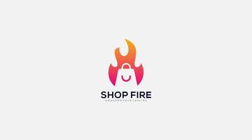 fogo de compras on-line no vetor de design de logotipo de bolsa
