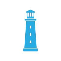 eps10 ícone azul do edifício da torre do farol do vetor isolado no fundo branco. símbolo da costa da praia da ilha do holofote em um estilo moderno simples e moderno para o design do seu site, logotipo e celular