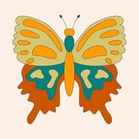 borboleta groovy hippie retro dos anos 60 70 para cartões, adesivos ou design de pôster. ilustração vetorial plana vetor