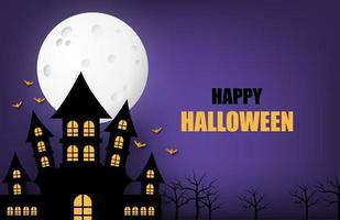 banner de halloween com lua grande e castelo fantasma vetor