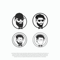 distintivo de etiqueta vintage preto e branco ou logotipo hipster com óculos de barba de cabeça vetor