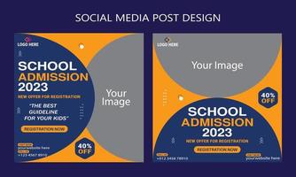 modelo de design de postagem de mídia social admissão escolar vetor