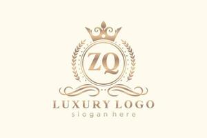 modelo de logotipo de luxo real inicial da letra zq em arte vetorial para restaurante, realeza, boutique, café, hotel, heráldica, joias, moda e outras ilustrações vetoriais. vetor