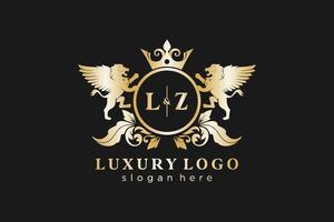 modelo de logotipo de luxo real inicial lz letter lion em arte vetorial para restaurante, realeza, boutique, café, hotel, heráldica, joias, moda e outras ilustrações vetoriais. vetor