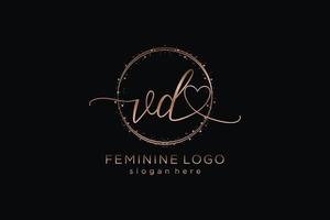 logotipo inicial de caligrafia vd com logotipo de vetor de modelo de círculo de casamento inicial, moda, floral e botânico com modelo criativo.