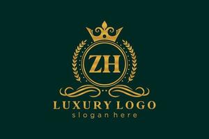 modelo de logotipo de luxo real de letra inicial zh em arte vetorial para restaurante, realeza, boutique, café, hotel, heráldica, joias, moda e outras ilustrações vetoriais. vetor