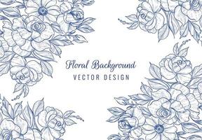 desenhado à mão cartão floral botânico azul em branco vetor