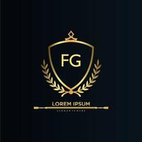 fg letra inicial com royal template.elegant com vetor de logotipo de coroa, ilustração em vetor logotipo de letras criativas.