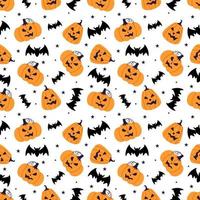 design de padrão perfeito de halloween com bruxa, casa assombrada, abóboras ou morcegos em modelo de ilustração plana de desenho animado desenhado à mão vetor