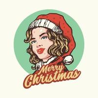 pop art menina de natal vintage ilustração desenhada à mão vetor