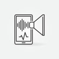 smartphone com onda sonora e ícone de linha de vetor de alto-falante