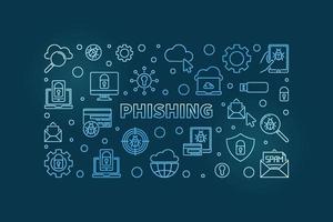 ilustração horizontal azul linear de conceito de vetor de phishing