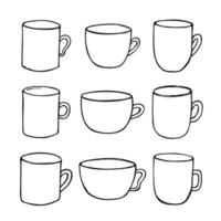 xícara fofa de ilustração de chá e café. clipart de caneca simples. conjunto de rabiscos em casa aconchegante vetor