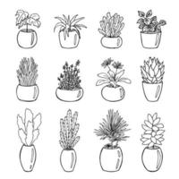 planta de casa desenhada de mão bonita em um clipart de pote. ilustração de plantas. conjunto de rabiscos em casa aconchegante vetor